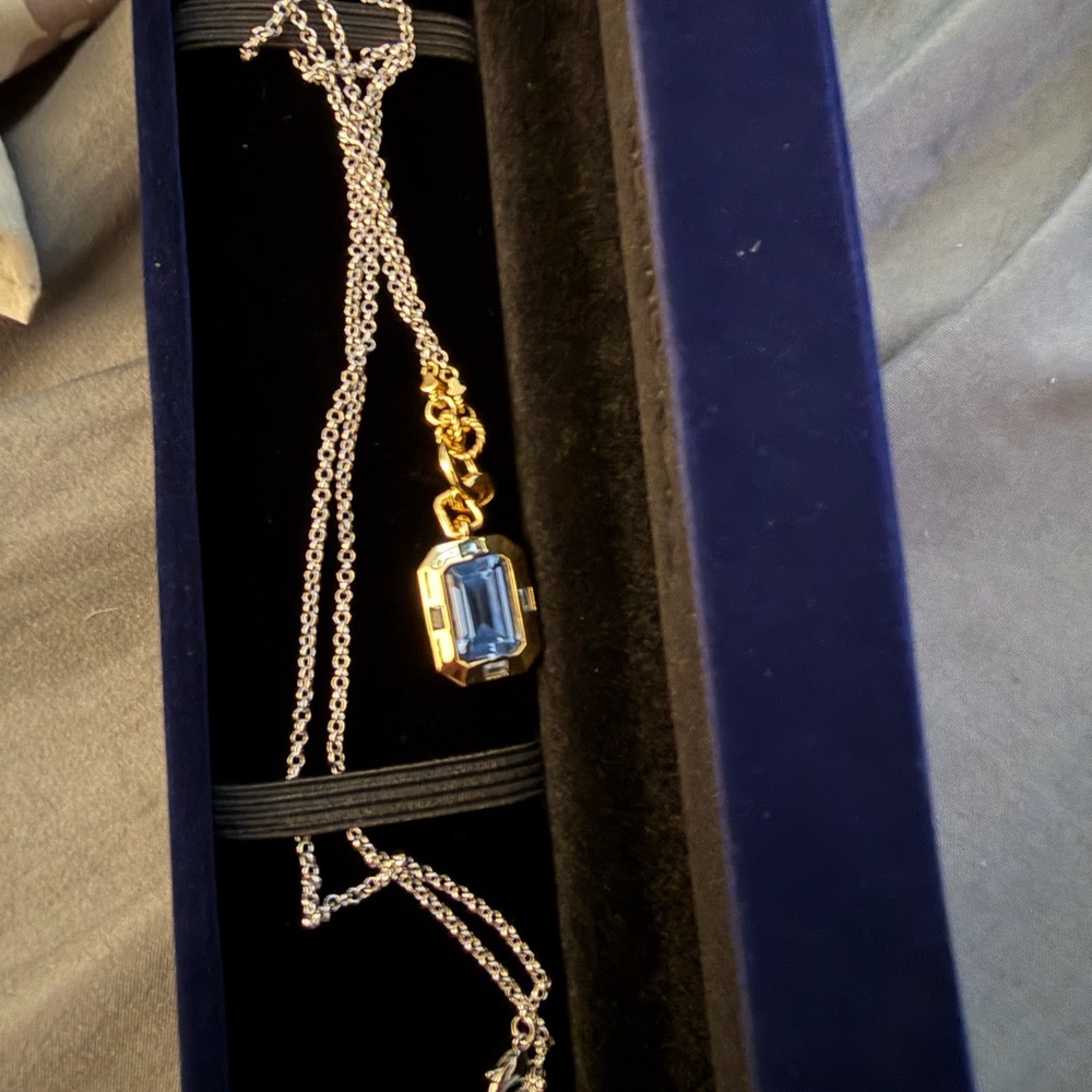 Gold and Silver Necklace with Blue Gemstone